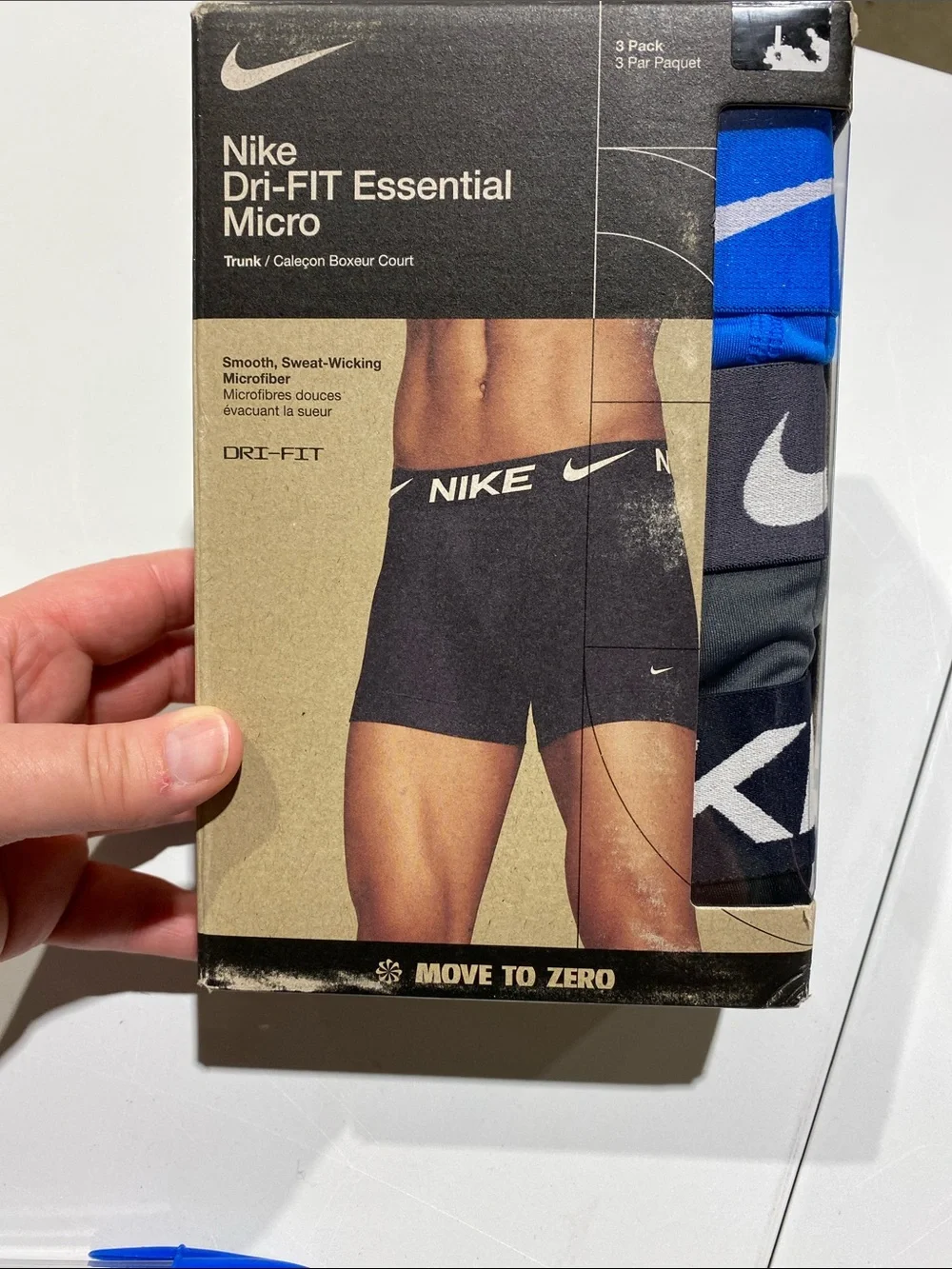 Nike Dri-FIT Essential Micro Trunks - Black, Blue, Gray (3-Pack). NIB. Size L